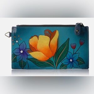 Anna by Anuschka Hand Painted Genuine Leather Organizer Wallet Tropical Bouquet